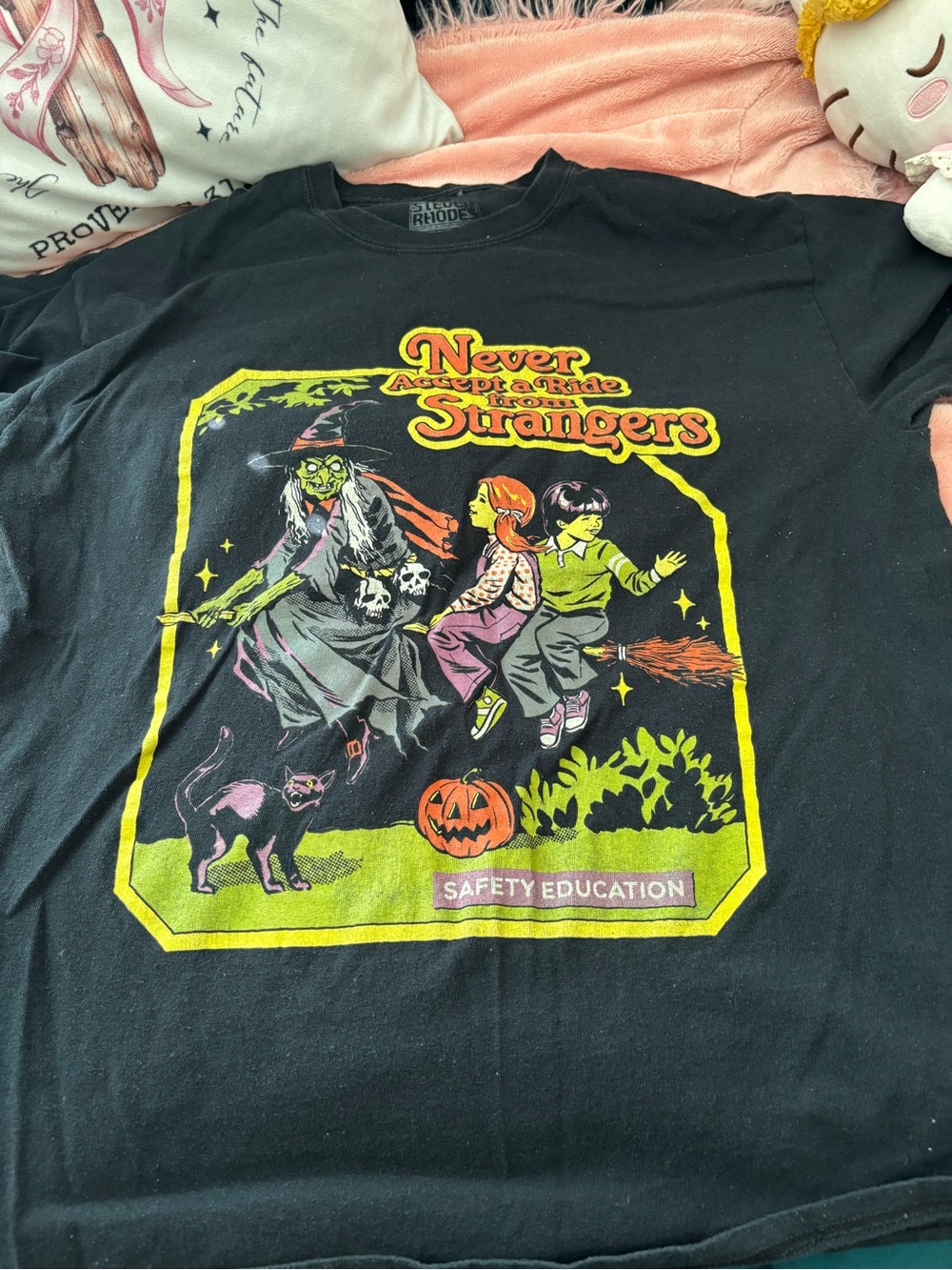 Steuben Black Kids Halloween Tee with Yellow & Green Safety Graphic